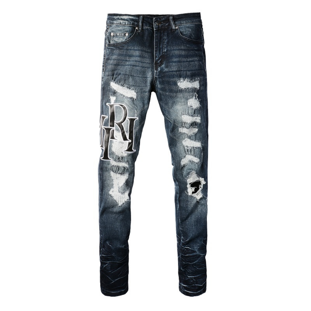 Amr Black Logo Patch Jeans