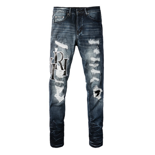 Amr Black Logo Patch Jeans